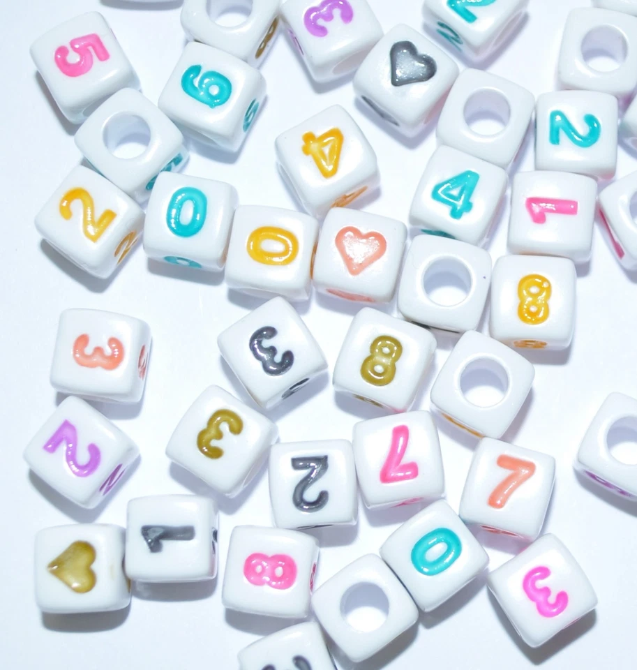 100 pcs AAA quality number square beads of 6 & 7 mm, single & mixed, 4 colours - Image 3 of 4