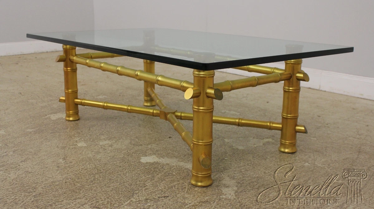 Regency Style Small Scale Brass Frame Glass Top Coffee Table Faux Bamb –  Avery & Dash Collections