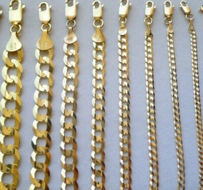 CUBAN LINK CHAIN 14K SOLID GOLD 2MM - 9.5MM WOMEN"S/MEN'S NECKLACE CHAIN 16"-30" - Image 1 of 2