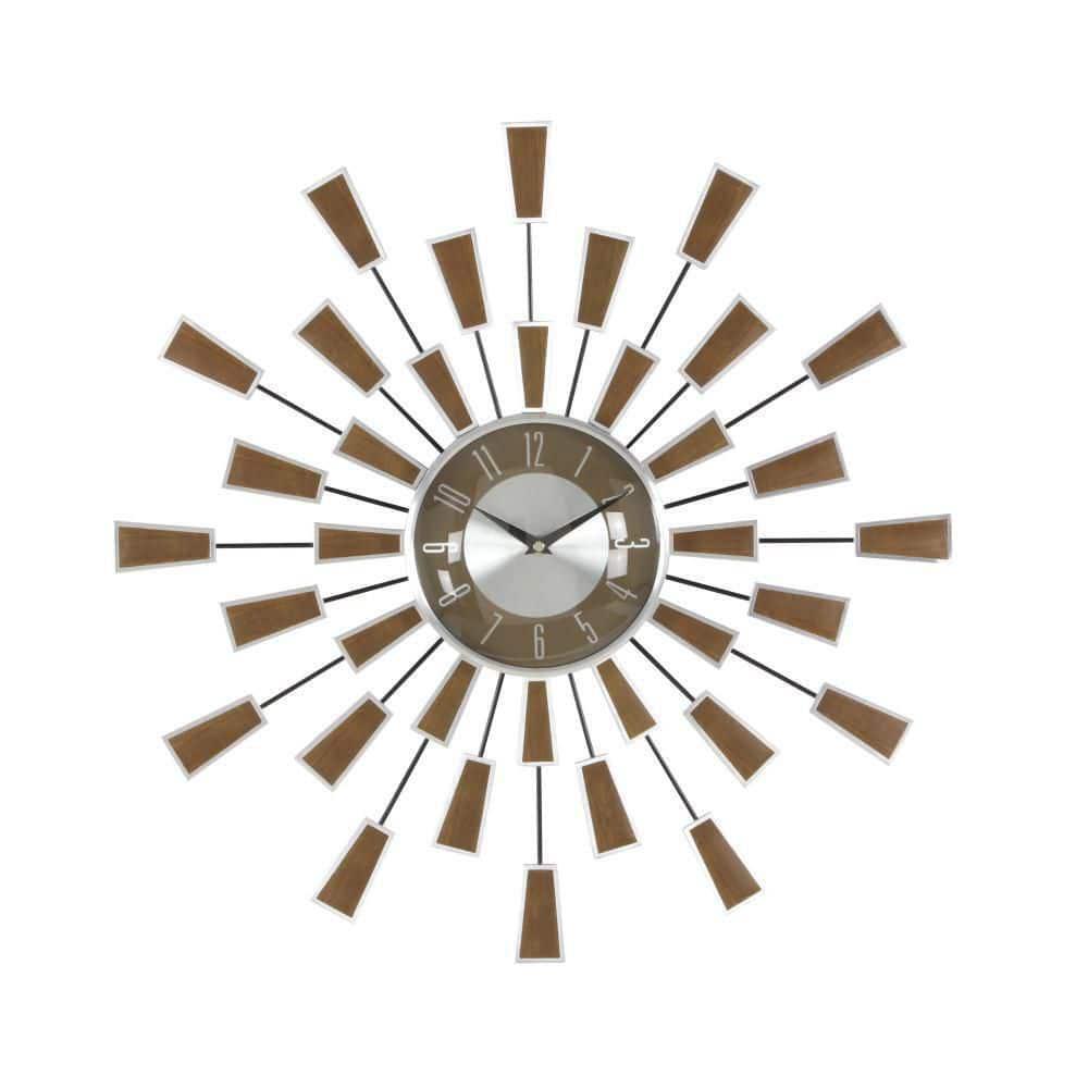 Wall Clock Brown Metal Starburst Analog Large Round Modern Solid Iron Materials-image