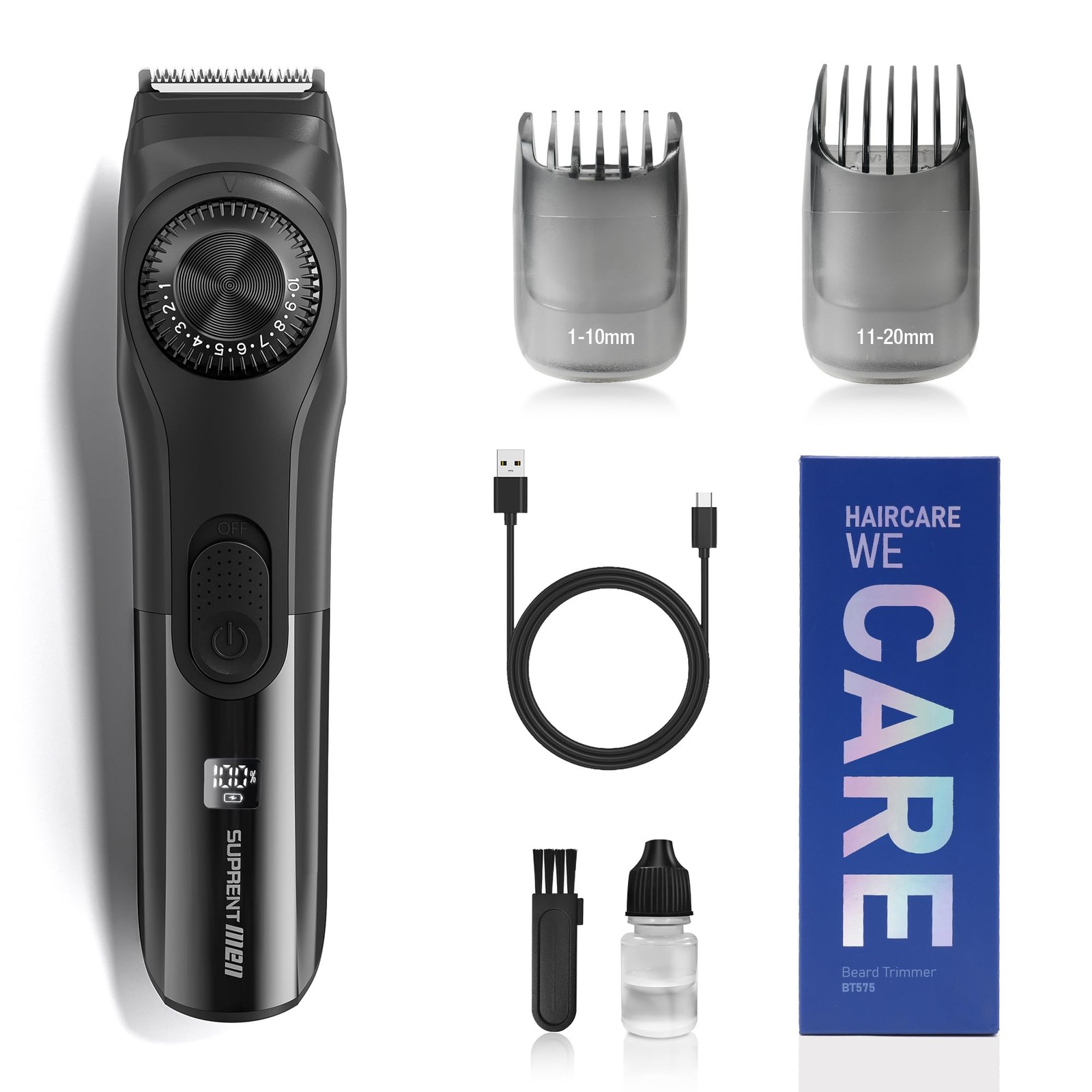 Adjustable Cordless Electric Beard Trimmer for Men with Precision Blades