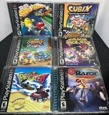 6 Racing Game PlayStation PS1 Lot Tested SMURFS CUBIX M&M'S RAZOR RENEGADE SPACE image