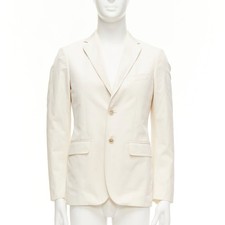 JIL SANDER cream cotton hand stitched lapel pocket single vent blazer IT46 S