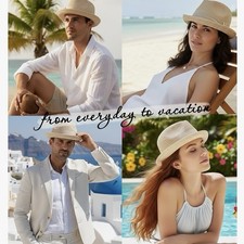 Straw Fedora Trilby Hat for Men /Women Packable Panama Summer Beach Sun Hat