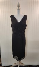 Adrianna Papell Women's Black Lace Overlay Cocktail Dress Size 14 Sleeveless