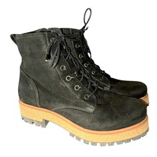 Taos Sz 8/8.5 Main Street Nwot Black Nubuck Leather Zip  Lace Up Lug Sole Boots