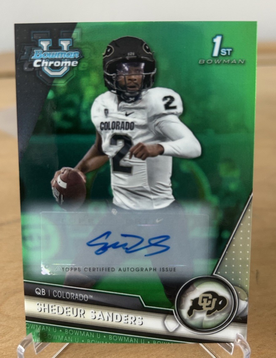 2023 1st Bowman University Chrome Green Refractor Auto Shedeur Sanders /99