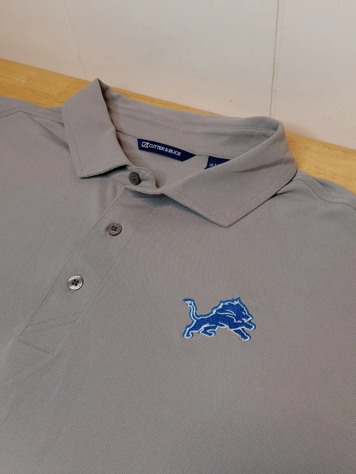 Detroit Lions Cutter & Buck Polo Shirt Men's XLT Gray W/ Bonus Barry Sanders RC - Image 4 of 4