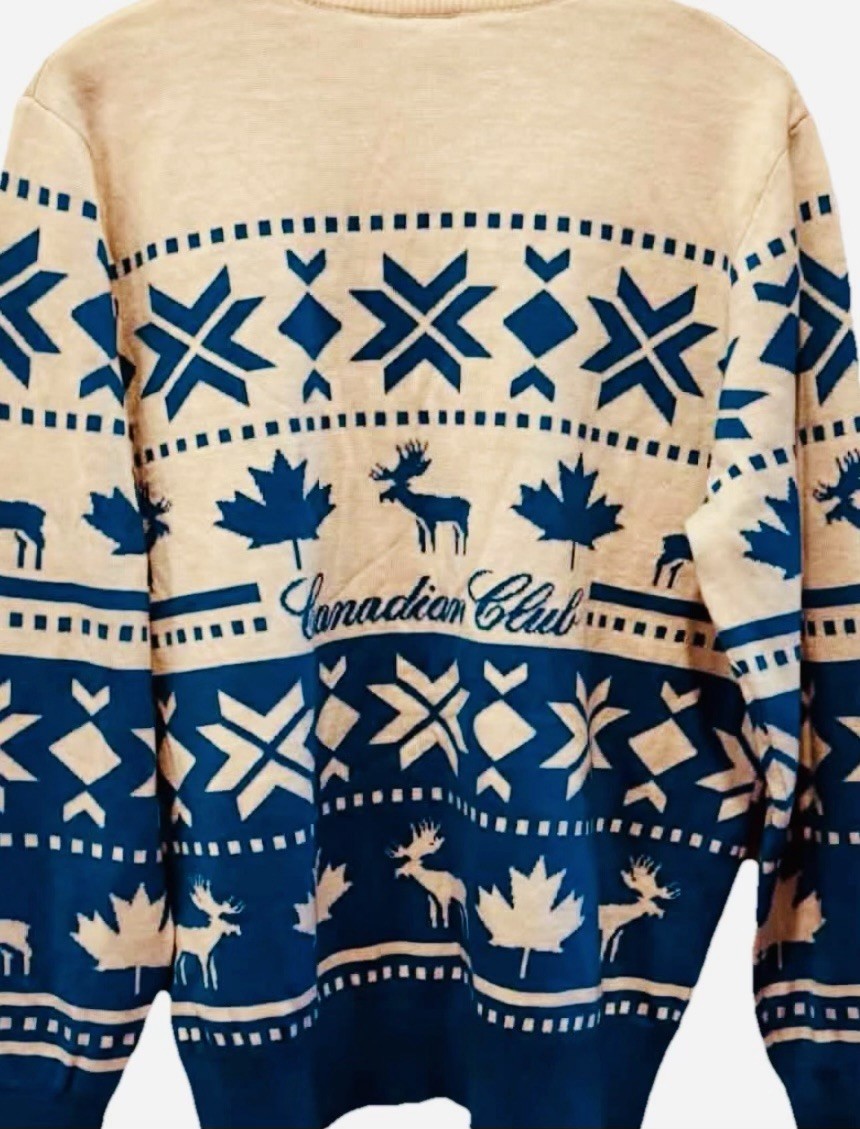 Canadian Club Ugly Christmas Jumper Mens Medium Blue White Promo INXS RARE image 3