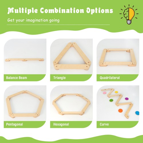 Wooden Balance Beam & Step Stones 12-Piece Kids Gymnastics Obstacle Course Toy - 第 8/8 張圖片
