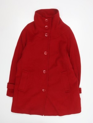 Talbots Damen rot Wollmischung mittellang Knopf Mantel Größe 10