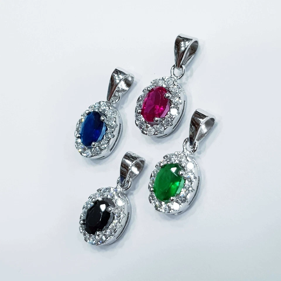 CIONDOLO OVALE in ARGENTO 925 RODIATO ORO BIANCO con GEMME MULTI COLOR - Immagine 3 di 4