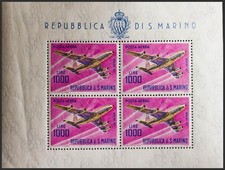 San Marino. airplane. MNH Yvert 138 (4) . 1964. 500 L Multicolor, Sheet of Four