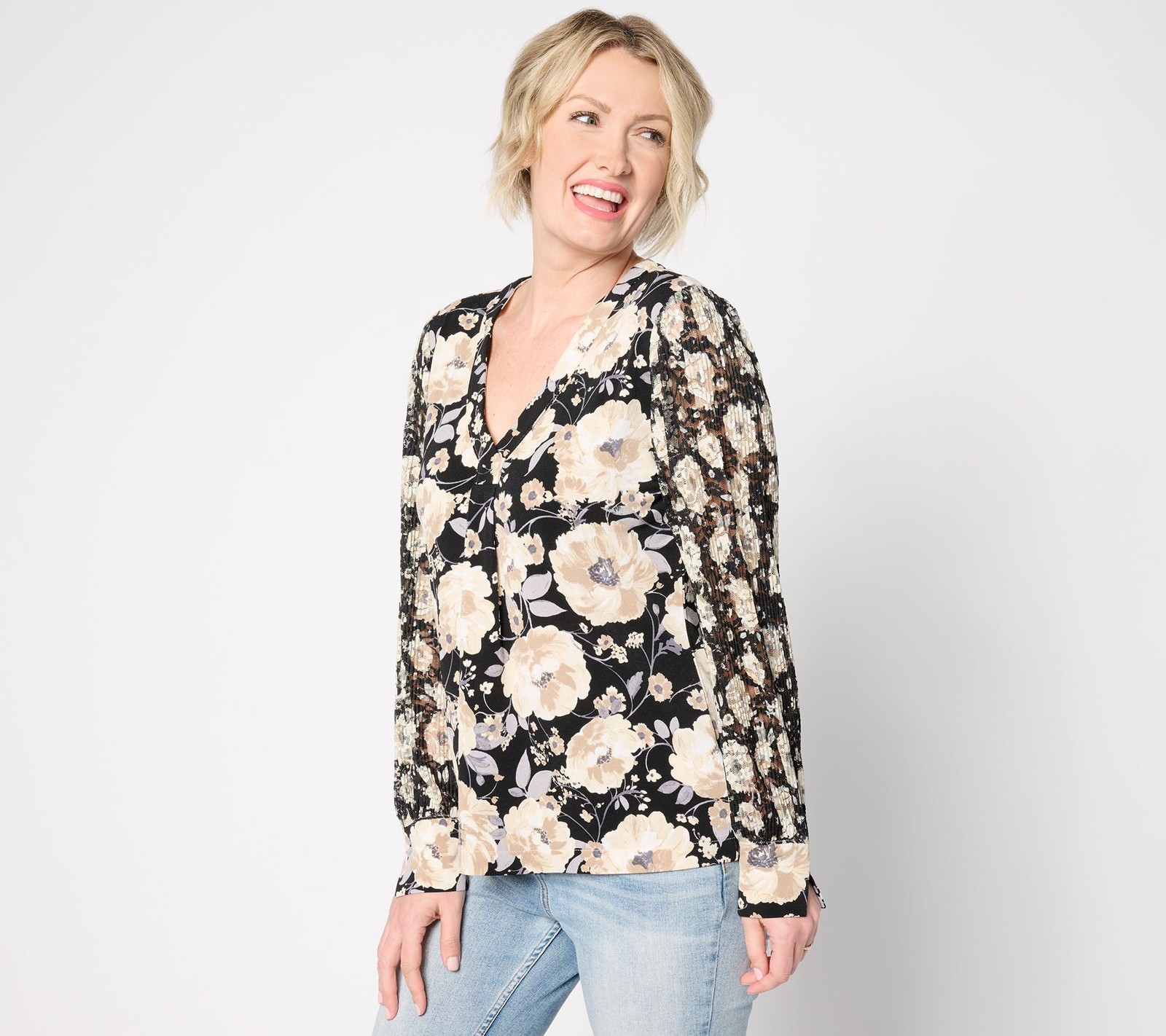Isaac Mizrahi Live! Women's Top Sz M Printed Long Sleeve Multi-colored A631715