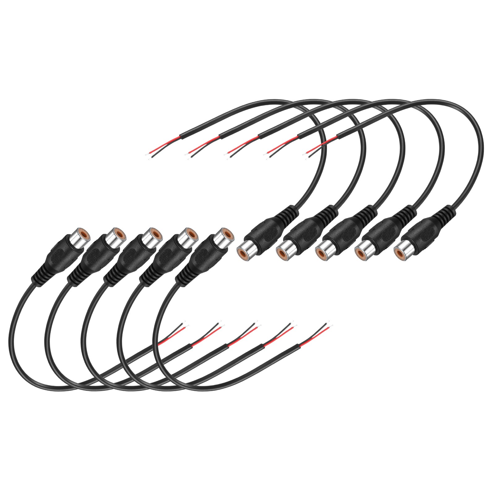 0.7FT RCA to Bare Wire Speaker Cable, Black RCA Female Plug, Pack of 10
