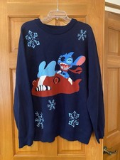 Disney Parks Christmas Holiday Lilo And Stitch Sweater SZ XL Men  s Blue Ugly