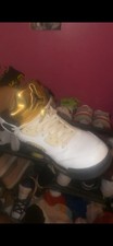 Jordan Air Jordan 5 Retro Olympic Gold Tongue White Gold Black High Top Sneaker