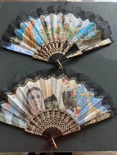  2 Replica Antique Victorian Linen Ladies' Hand Fans