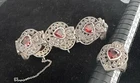 Vintage Sterling 925 Marcasite Garnet Heart Bracelet & Ring Set Art Deco Style