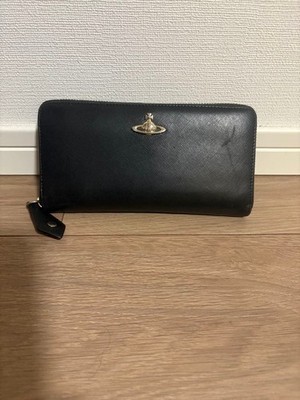 Black Long Wallet Zipper Card Pocket Synthetic Leather Used