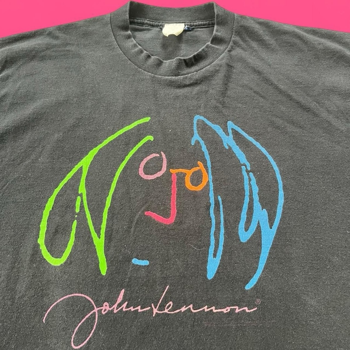 Vtg 90s 1998 John Lennon Drawing Yoko Ono “Self Portrait” Black
