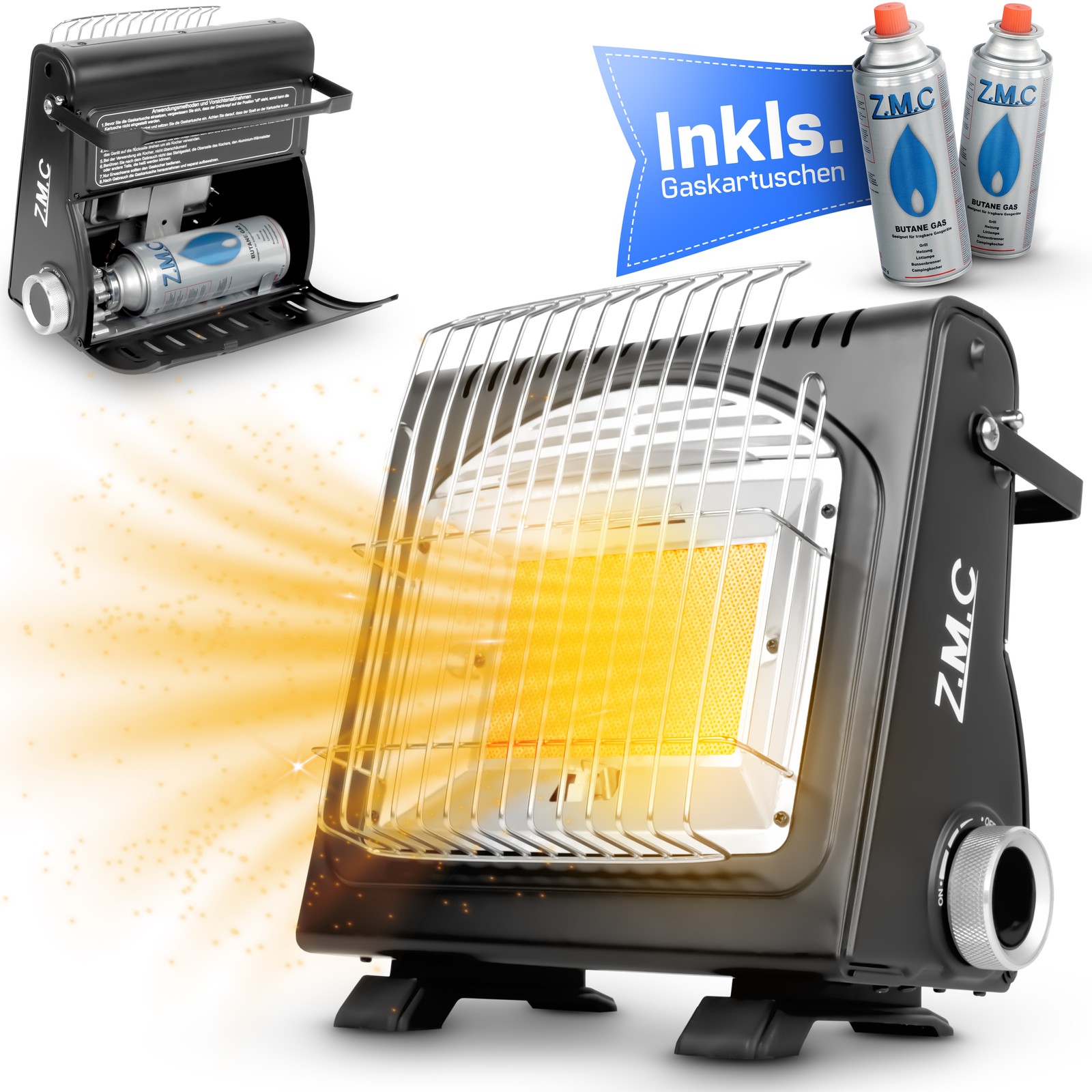 Calefacción de gas portátil 2 en 1 1 1,7KW camping cocina de gas butano + cartuchos de gas 227 g