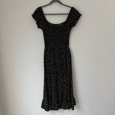 Urban Outfitters Dress Women's Small Black Yellow Floral Smocked Midi Cottage