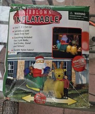 Gemmy Holiday Vintage Christmas 8ft Inflatable Santa  s Sleigh w Reindeer  Gifts