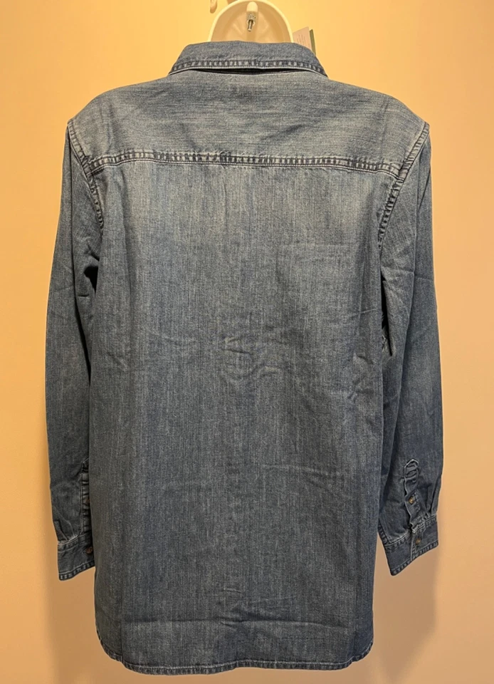 Camisa vaquera LL Bean para mujer MEDIANA Heritage lavada LS abotonada mediana índigo nueva con etiquetas Foto 3 de 4