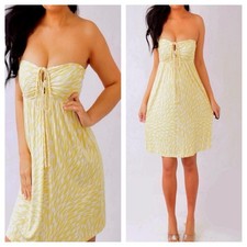 TART Yellow White Tube Strapless Babydoll Mini Dress Size S Small