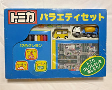 Vintage 1995 TOMY Tomica Variety Set Nissan Diesel Mixer Truck Crayons Boxed