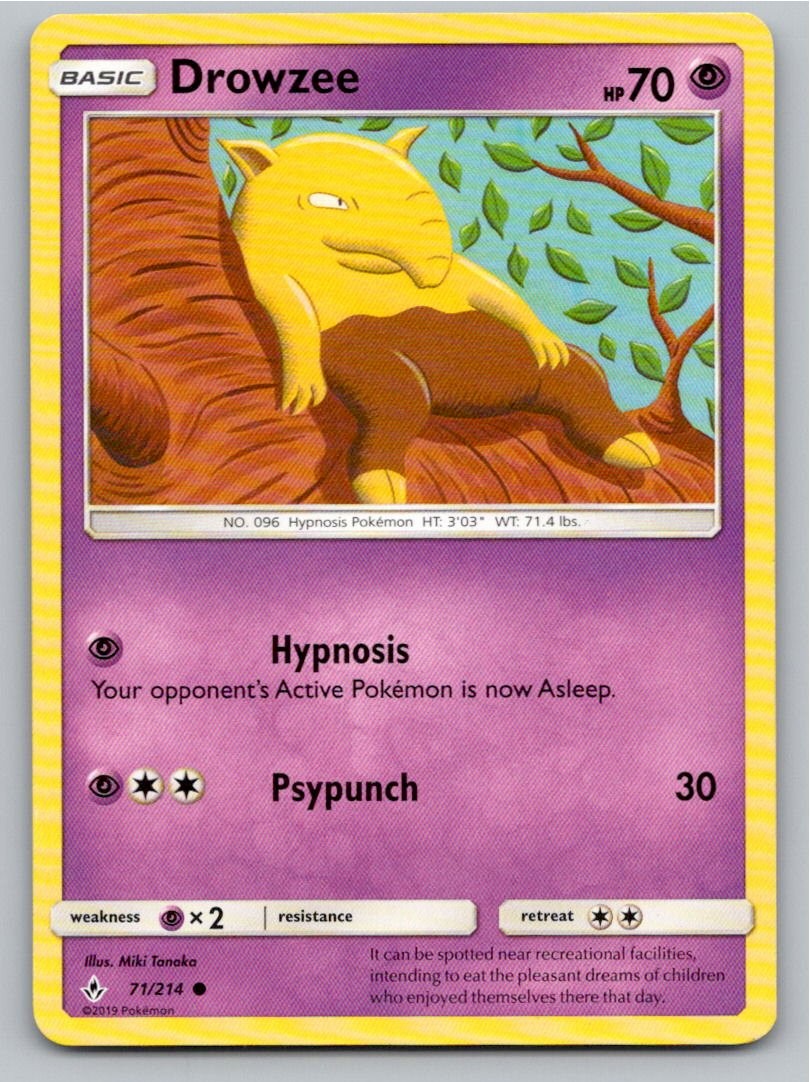 2019 POKEMON DROWZEE UNBROKEN BONDS 71/214 COMMON NM A49281 FREE S&H