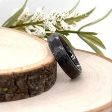 6mm Hammered Black Tungsten Ring High Polished Edges Stylish Band For Christmas