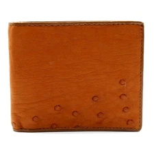 New Real Mahogany Brown Ostrich Leather Skin Bi-fold  Men Wallet 027.