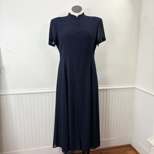 Sara Campbell Vintage Dress Size 20 Navy Blue Shift Whimsigoth Minimalist Modest