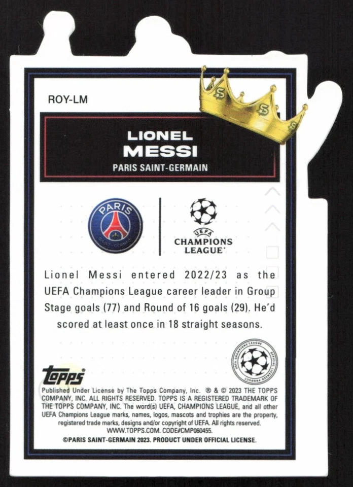 2022-23 Topps Chrome UEFA UCC Superstars Royalty Die Cuts Lionel Messi PSG - Image 2 of 2