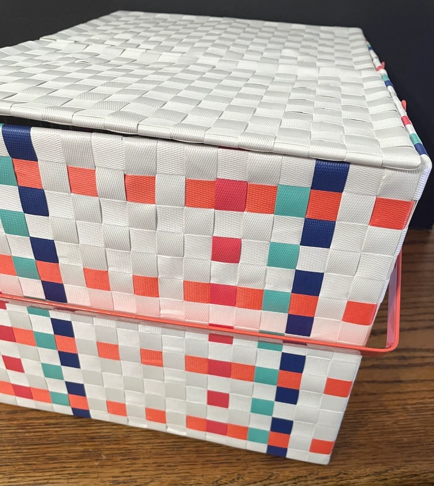 Large flat wicker Rectangular Picnic Basket w/ Handles Colorful! 15 x 11 x 9.5 - Image 3 of 4