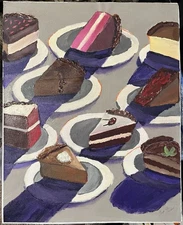 Oil Painting Of Desserts Inspired By Wayne Thiebaud, 16x20 Canvas With Frame
