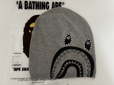 Authentic A Bathing Ape Bape Crystal Shark Knit Cap Beanie Gray