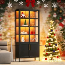 67" Steel Display Cabinet 6-Tier Curio Cabinet w/ 13-color Lights & Glass Doors
