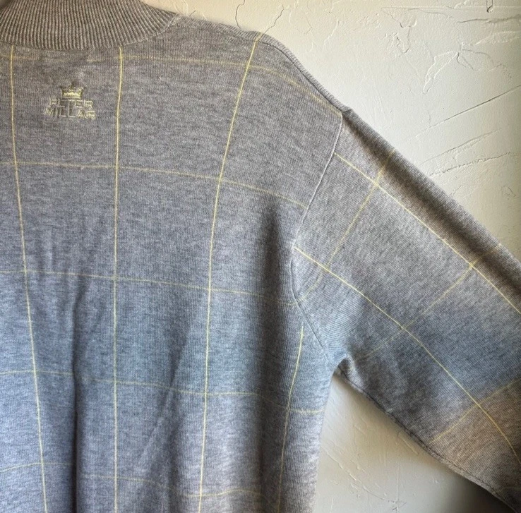 Мужской свитер Peter Millar на молнии из 100% кашемира на четверть квадратного ярда серый и желтый клетчатый размер L - Изображение 3 из 4