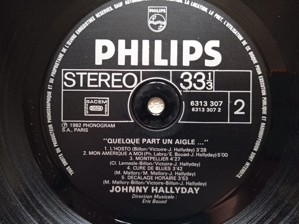 LP 33T JOHNNY HALLYDAY "Quelque Part Un Aigle..." PHILIPS 6313 307 FRANCE 1982 ° - Photo 4/4
