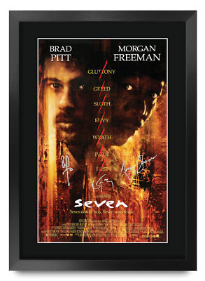 Seven Movie Film Poster Cast Signed Printed Autograph A3 Framed