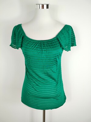 H&M T-Shirt Grün Streifen Transparent Gr. XS Basic Rüschen