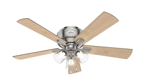 Hunter Crestfield 52in Brushed Nickel LED Indoor Flush Mount Ceiling Fan w/Light - Picture 1 of 5