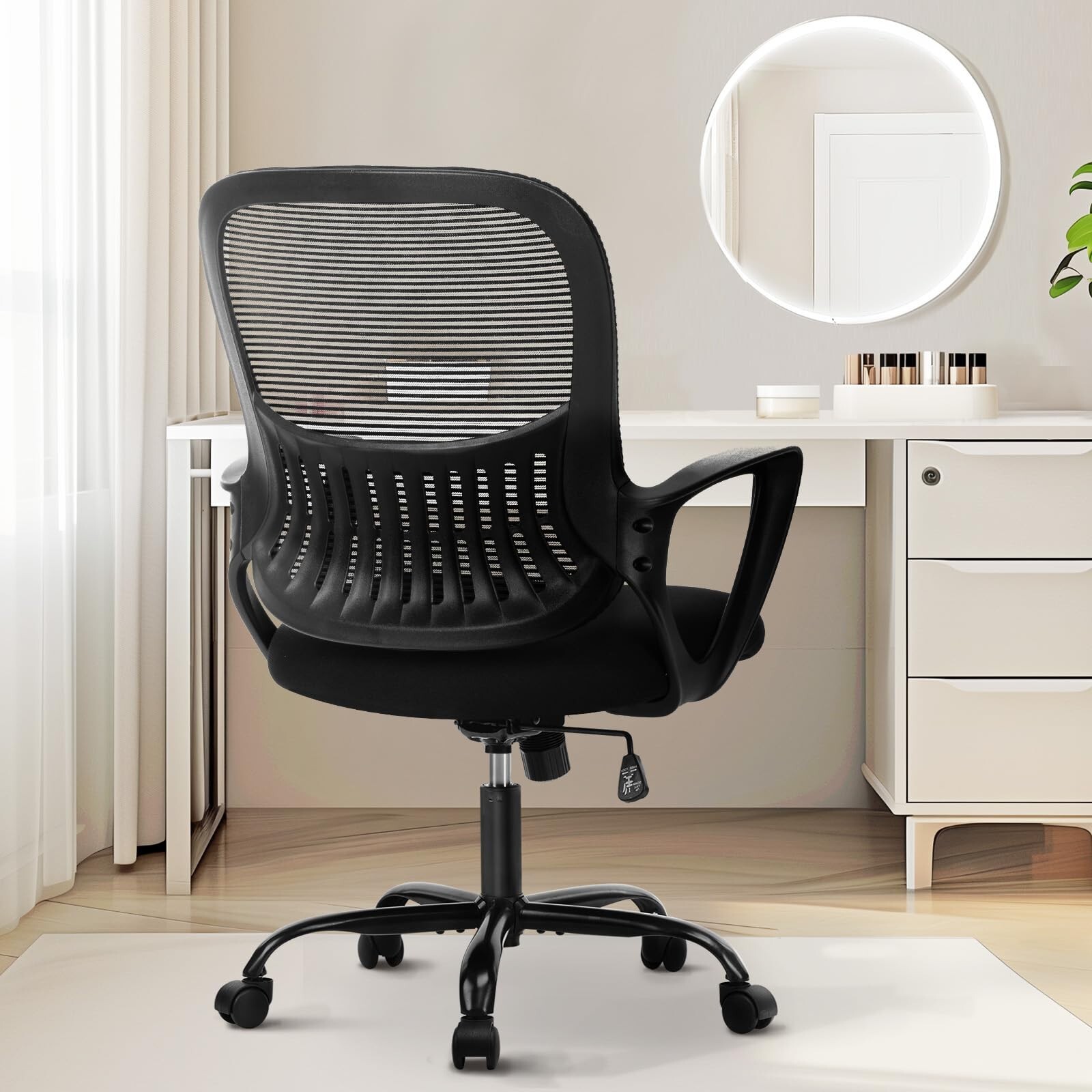 Office Computer Desk Chair - Ergonomic Mid-Back Mesh with Lumbar Support, Black