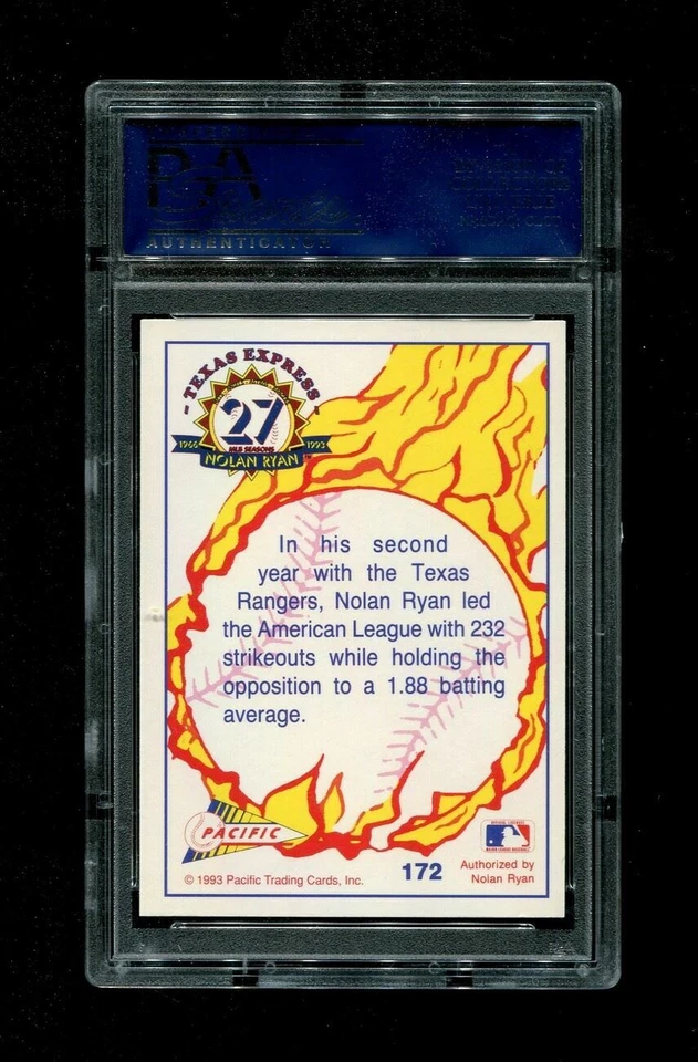 1993 NOLAN RYAN PACIFIC #172 LEAGUE LEADER 1990 27TH SEASON PSA 7 - Image 2 of 2
