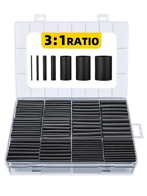 EVENTRONIC 400 Stück Schrumpfschlauch Set 3:1 Schrumpfverhältnis Kleber Doppelwand Schwarz