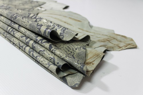 GREY PYTHON SNAKE print shiny Italian Lambskin leather 3 skins 18sqf 0.7mm A8854 - Picture 8 of 8