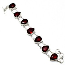 Mozambique Garnet Gemstone Handmade 925 Sterling Silver Jewelry Bracelet Sz 7-8"